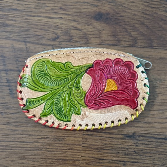 Handbags - Floral Embossed Leather Coin Pouch